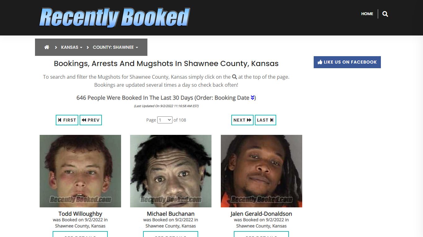 Bookings, Arrests and Mugshots in Shawnee County, Kansas